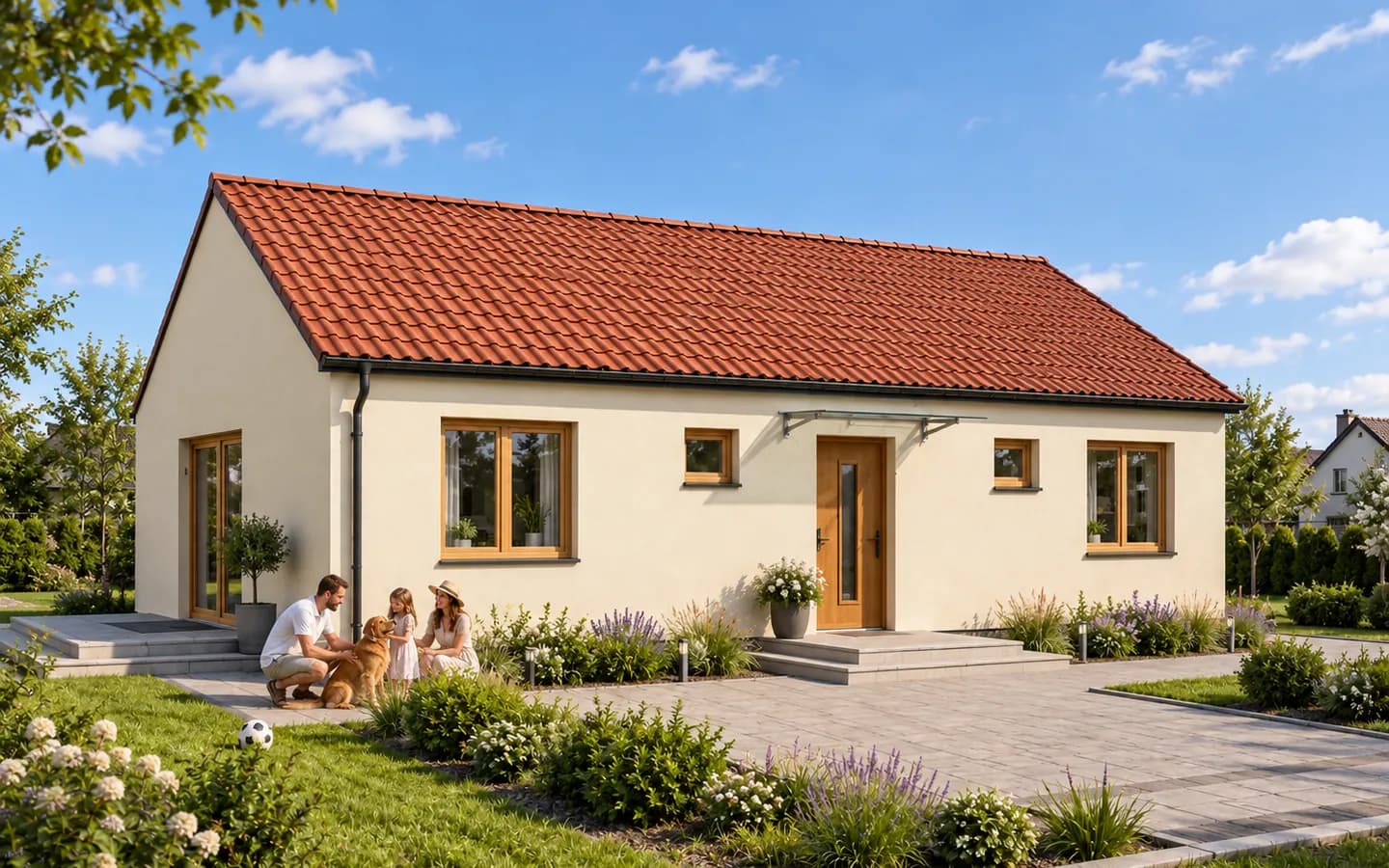 Dom 100 m², układ Optymalny — wizualizacja