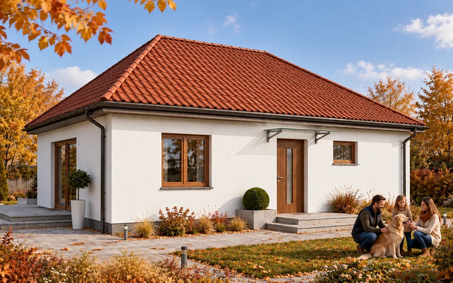 Dom 80 m², układ Optymalny — wizualizacja